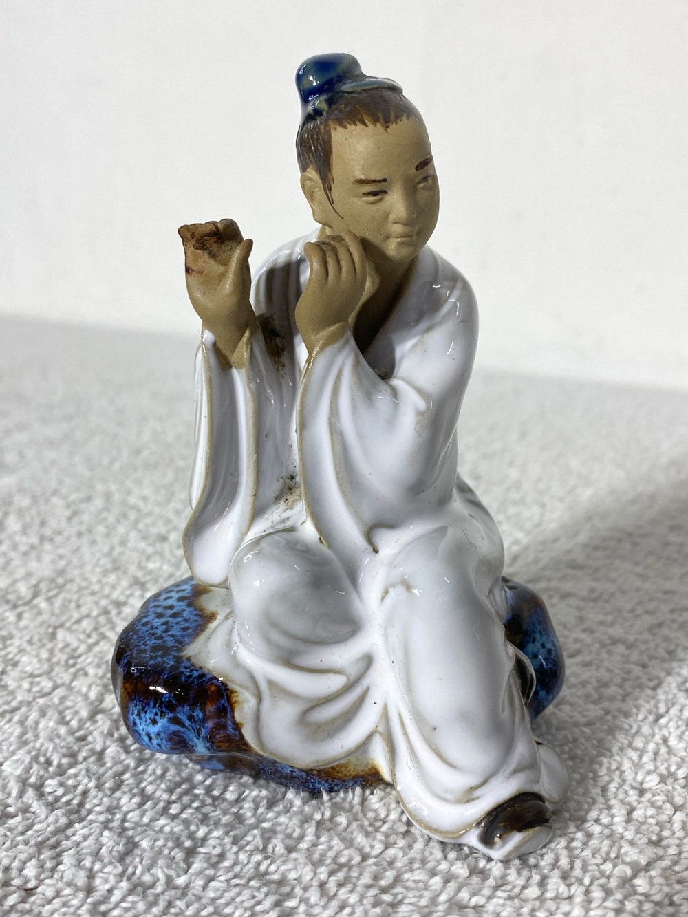 Vintage Chinese Shiwan Mudmen Ceramic Scholar Playing Flute Statue MISSING FLUTE